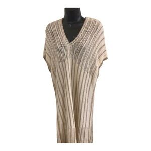 Beautiful cream gold weave crochet knit mesh vneck batwing tunic kaftan Size S/M